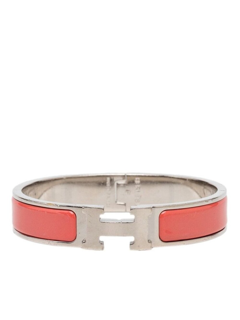 Hermes Click PM Enamel Bracelet Bangle Pink Silver Metal